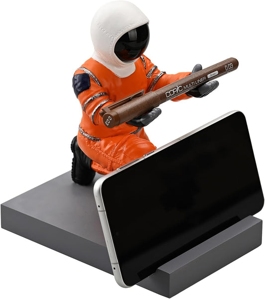 Astronaut Resin Pen Holder, Mobile Phone Stand, Device Stand, Desk Organizer Decorative Pen Holder (Orange&Black)