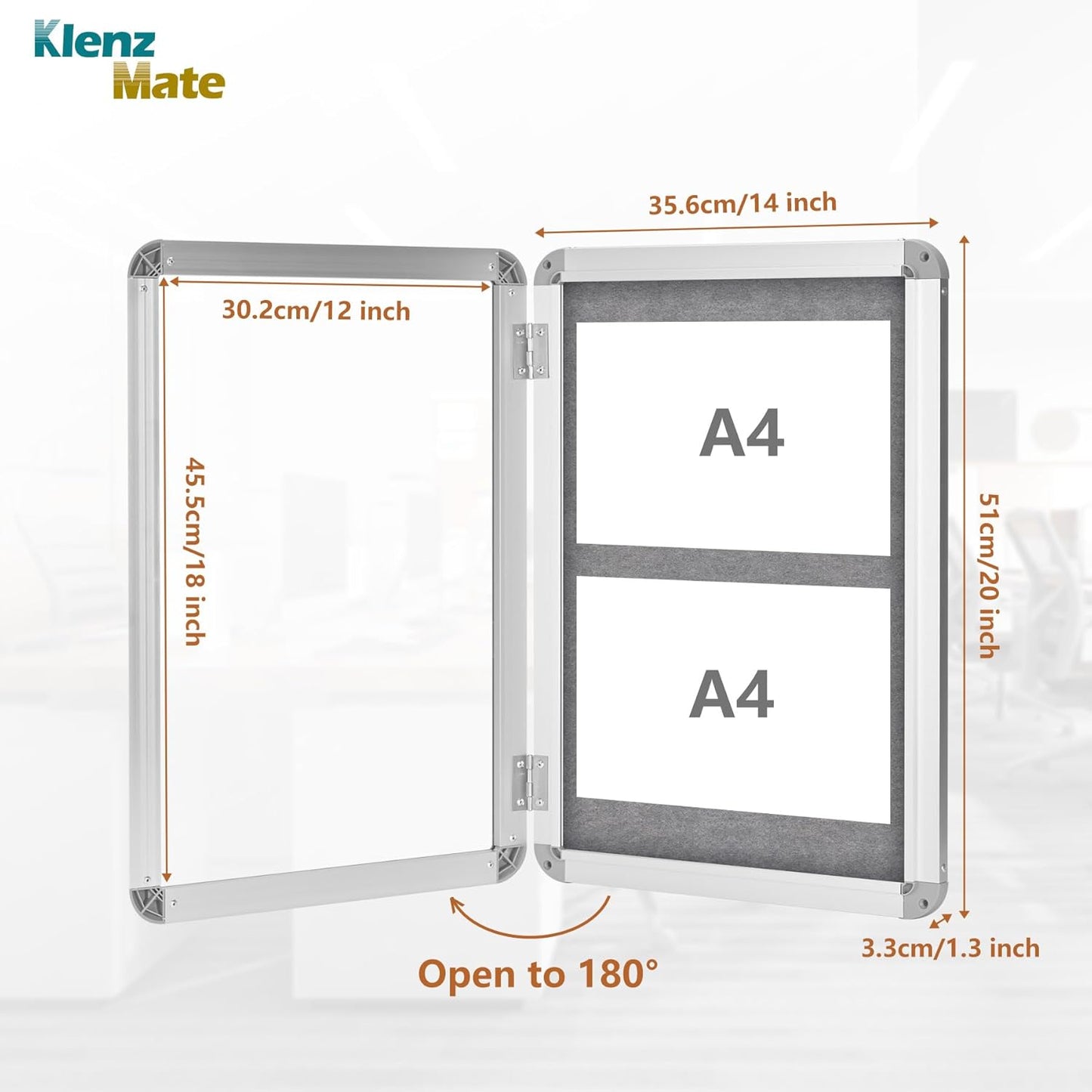 20"x14" Enclosed Bulletin Board Tamper-Proof Dispaly Case,Grey Fabric&Aluminium Frame,Shatter Resistant Lockable Bulletin Board with Clear Acrylic Door for School,Office,Mall,Community,Hospital,Church