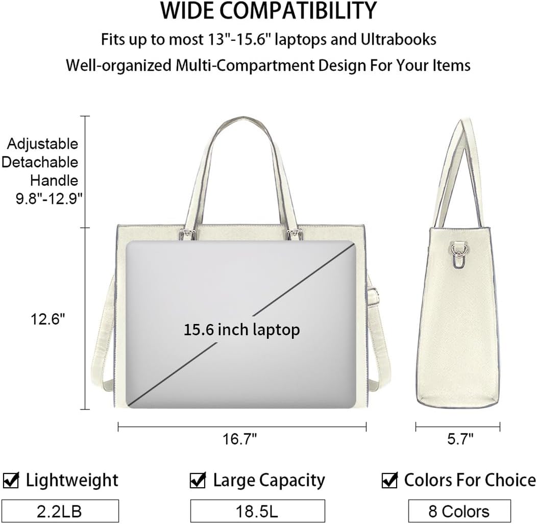 Laptop Bag for Women Waterproof Lightweight Leather 15.6 Inch Computer Tote Bag Business Office Briefcase Large Capacity Handbag Shoulder Bag Professional Office Work Bag Beige