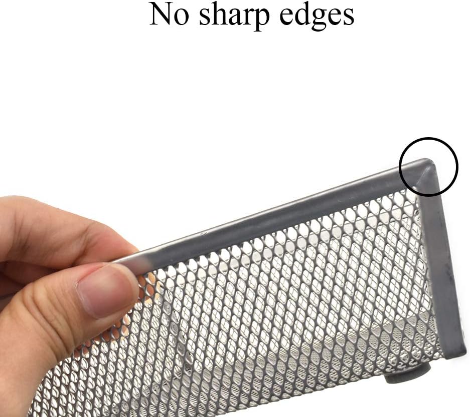 HAHIYO Stackable Mesh Tray Cup 6 x 6 x 2 inches Sturdy Container for Desk Drawer Organizer Collection for Home Office School kitchen Soft Foam Feet No Sharp Edges 2 Pack Silver