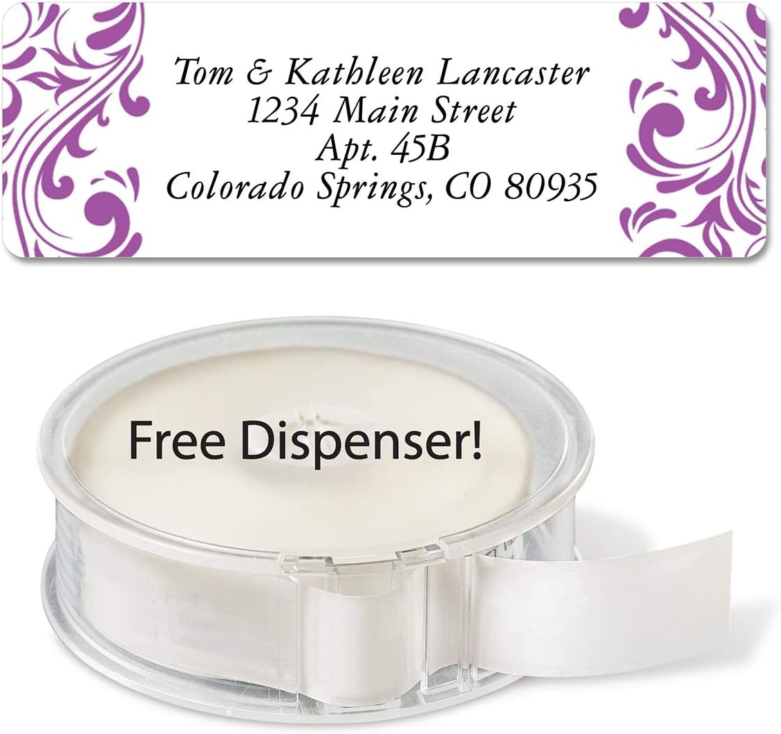 Colorful Images Elegant Swirl Rolled Personalized Return Address Mailing Labels with Dispenser, Customize with Name & Shipping Address, 500 ¾” x 2½” Self Adhesive, Easy Peel Label Roll