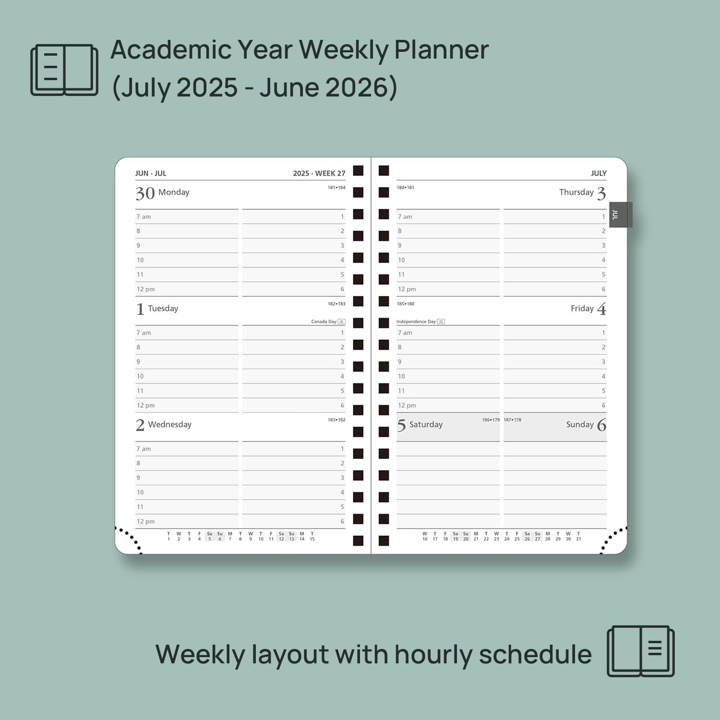 POPRUN Pocket Planner 2025-2026 (Purse Size 4'' x 6.25'') Academic Small Calendar (July 2025 - June 2026) with Hourly Time Slots, 100GSM Thick Papers, Spiral Leather Cover - Brown