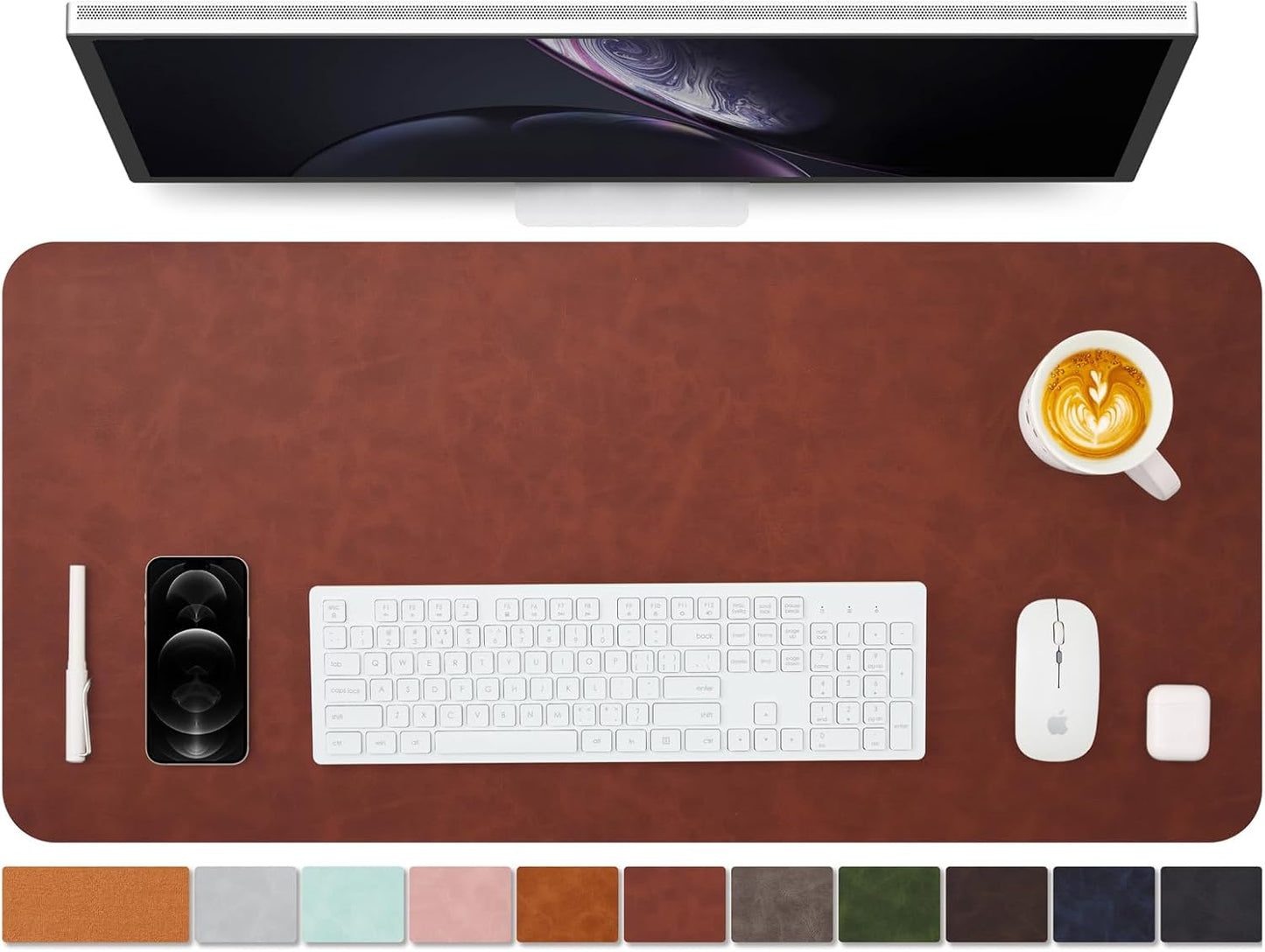 Distressed Leather Desk Mat - Non-Slip PU Desk Pad for Office and Home - Desk Organization and Accessories - Ideal for Large Mouse Pad and Desk Mats on Top of Desks(Mahogany,36"x 17")