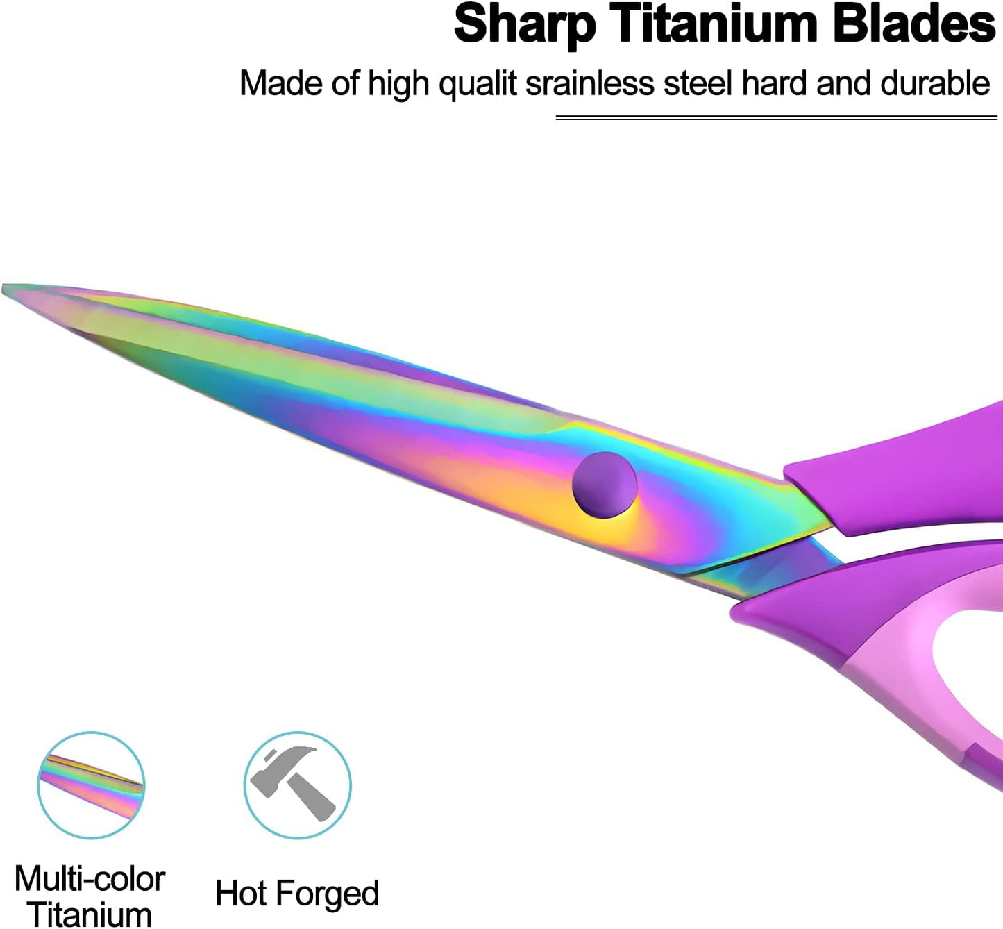 Craft Scissors Set of 3 Pack, All Purpose Sharp Titanium Blades Shears, Comfort Grip Handle, Multipurpose Fabric Scissors Tool Great for Adults, Office, Sewing, School and Home Supplies, Purple