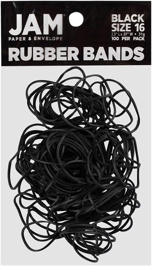 JAM PAPER Durable Rubber Bands - Size 16 - Black Multi-Purpose Rubberbands - 100/Pack