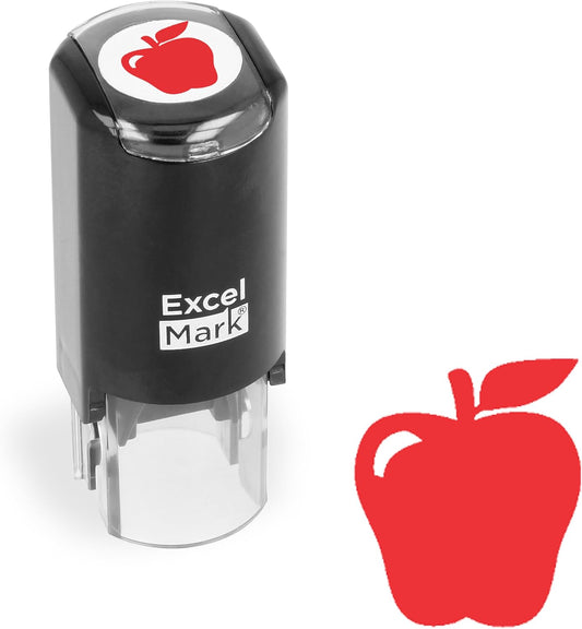 ExcelMark Apple - Self-Inking Round Teacher Stamp - Red Ink
