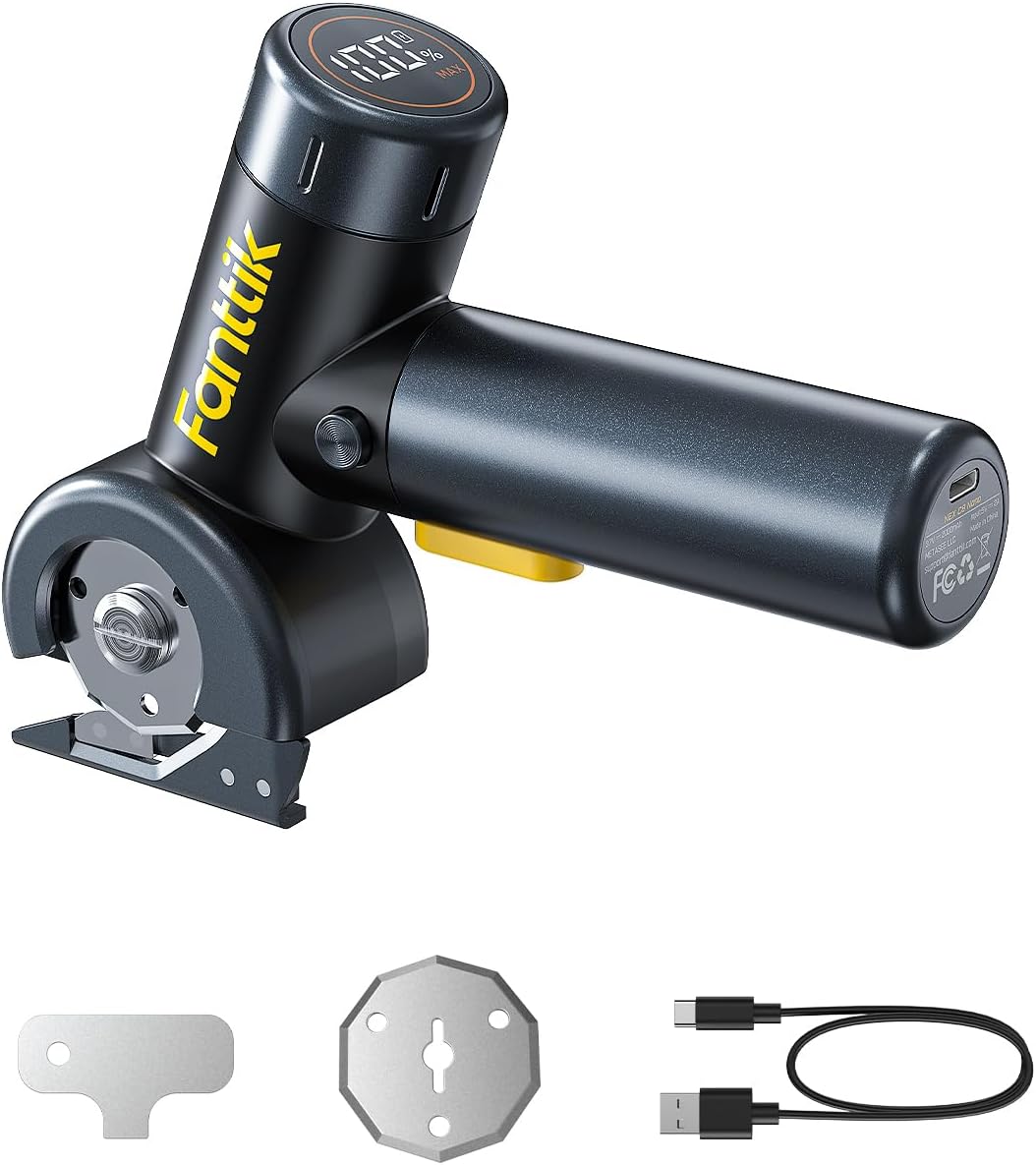 Fanttik C8 Nano Cordless Electric Scissors with LED Display, Rechargeable Cardboard Cutter with 2 Blades, EasySwap Blade Change, LED Light, for Thin Cardboard Carpet Leather - Black