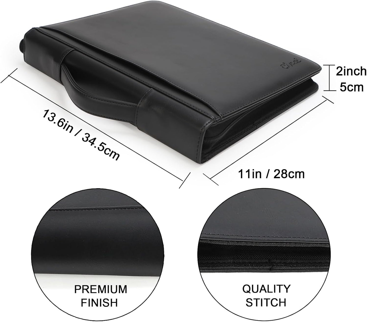 Yodo Zipper Padfolio Portfolio Binder Organizer PU Leather Portfolio for Resume, Legal Documents, Tablet, Business Supplies and Cards,3-Ring Binder with Handle, Notepad Folder for Men & Women