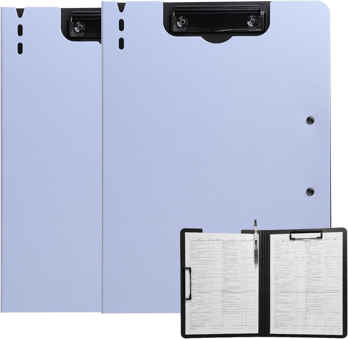 Clipboard Folder, 2 Pcs A4 Foldable Clipboard with Horizontal and Vertical Double Metal Clips, 360 Degree Foldable Binder Clipboards with Pen Holder, File Cover Work Folder Clipboards, Purple