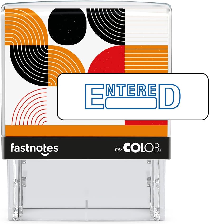 Fastnotes Entered Self-Inking Rubber Stamp by COLOP - Great for Office Documents, Notary, Warehouse, Accounting Paperwork, Business, and Legal Documentation - Blue Ink (Entered- Blue)