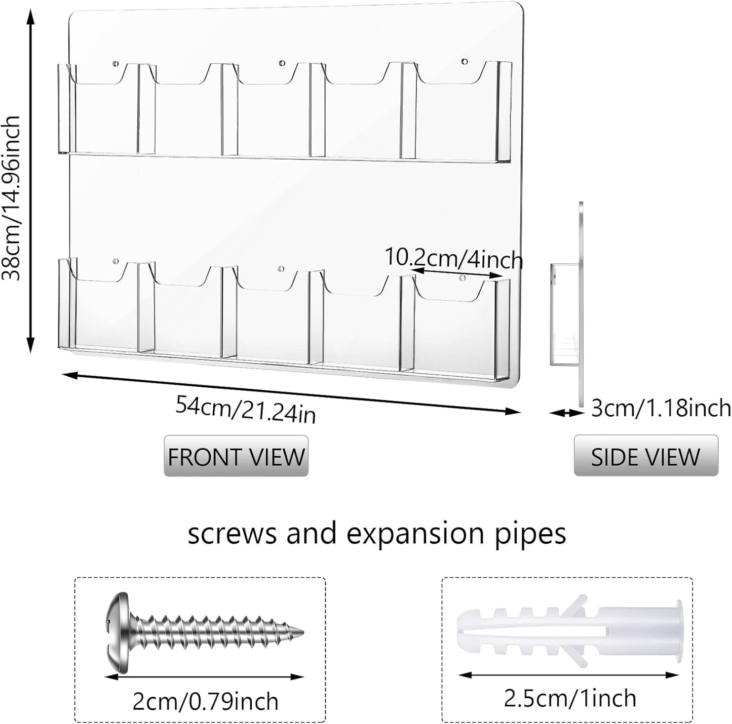 Eersida 10 Pockets Acrylic Brochure Pamphlet Holder Brochure Display Stand Business Tri Fold Multi Slot Holder Rack Wall Mount Clear Pocket Space Saver for Flyer Literature Menu Advertise