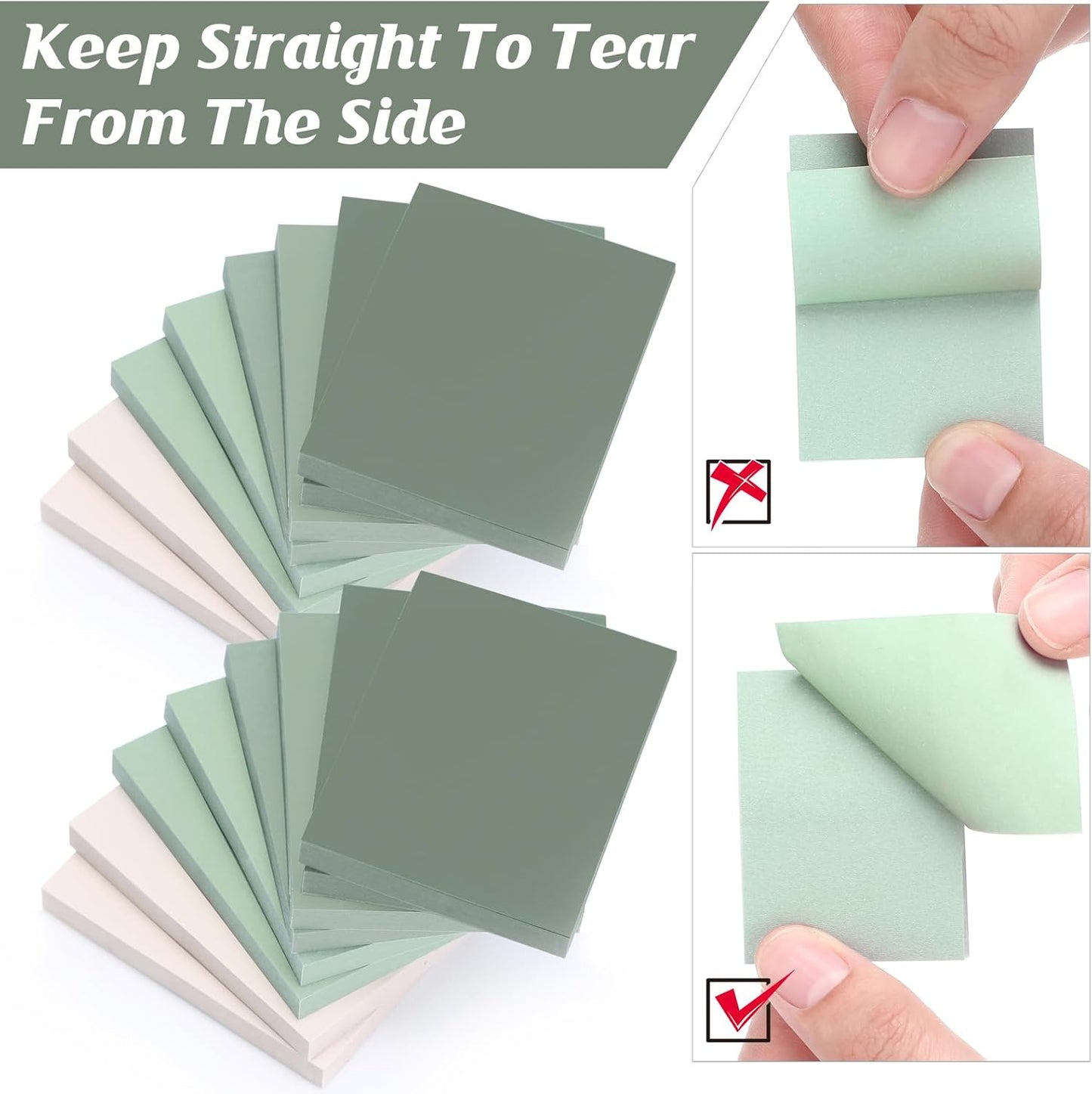 Fainne 60 Pads Sticky Notes Bulk 1.5 x 2 Inch Mini Self Stick Note Small Assorted Bright Colors Paper Memo for Office School Notebook Supplies 50 Sheets/pad (Simple Style,Green Series)