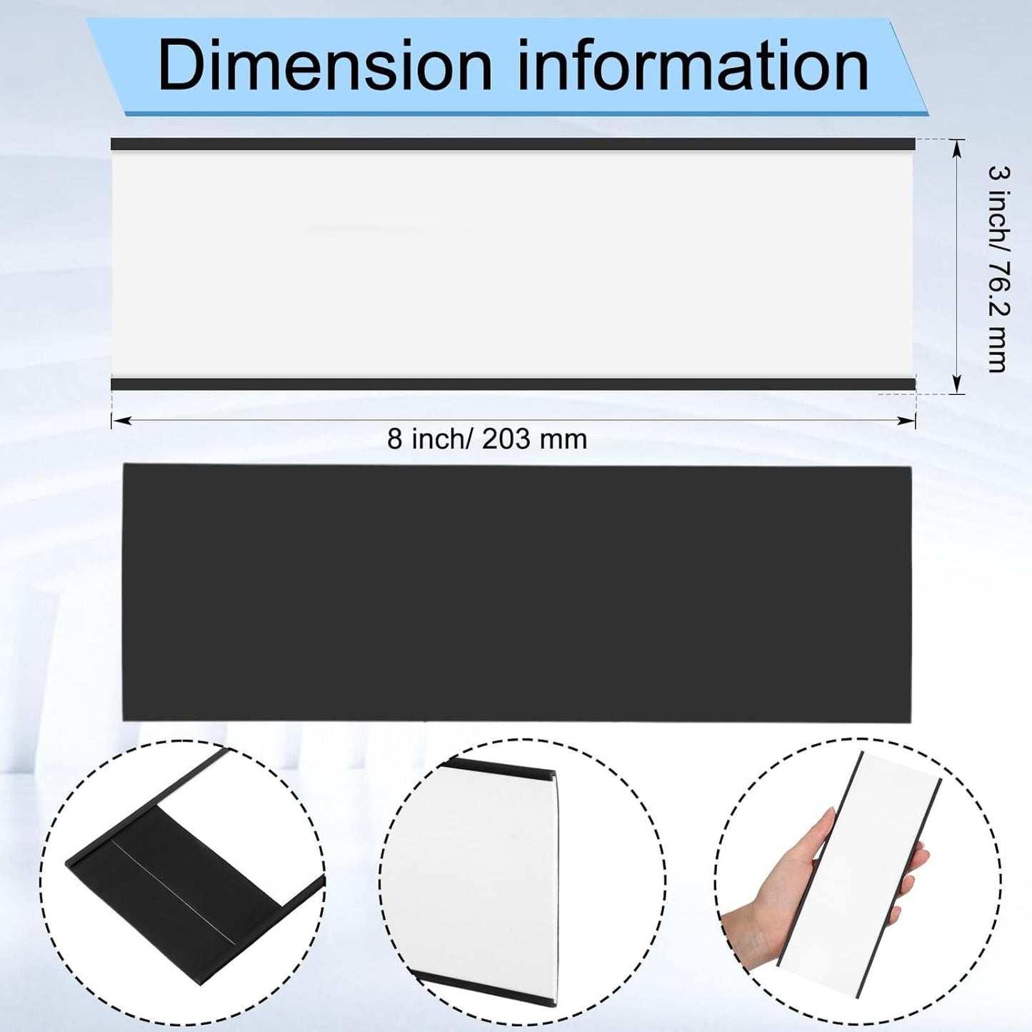 Gueevin 100 Pcs Magnetic C Channel Label Holders 3 x 8 Inch Label Holders Magnet Name Plate with Paper Inserts and Clear Plastic Protectors for File Cabinet Shelf Toolbox Drawer