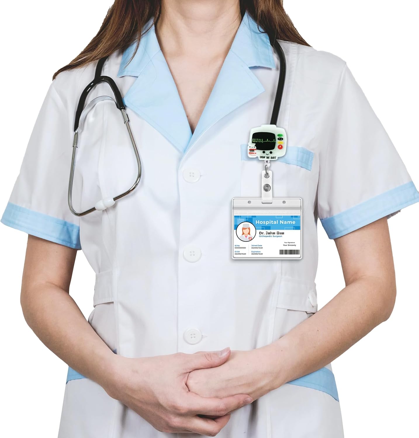 Funny Badge Reel, Drop The Beat Badge Holder, Cute Nurse Name Tag with Retractable Clip, Medical Worker ID Card Holders, Pediatric Nursing Accessories for Nurse Doctor Student Teacher Office