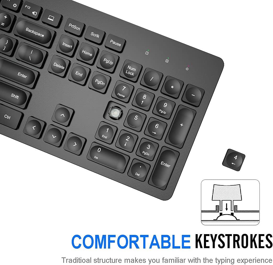 Arteck 2.4G Wireless Keyboard Ultra Slim Full Size Keyboard with Numeric Keypad and Media Hotkey for Computer/Desktop/PC/Laptop/Surface/Smart TV and Windows 11/10/ 8/7