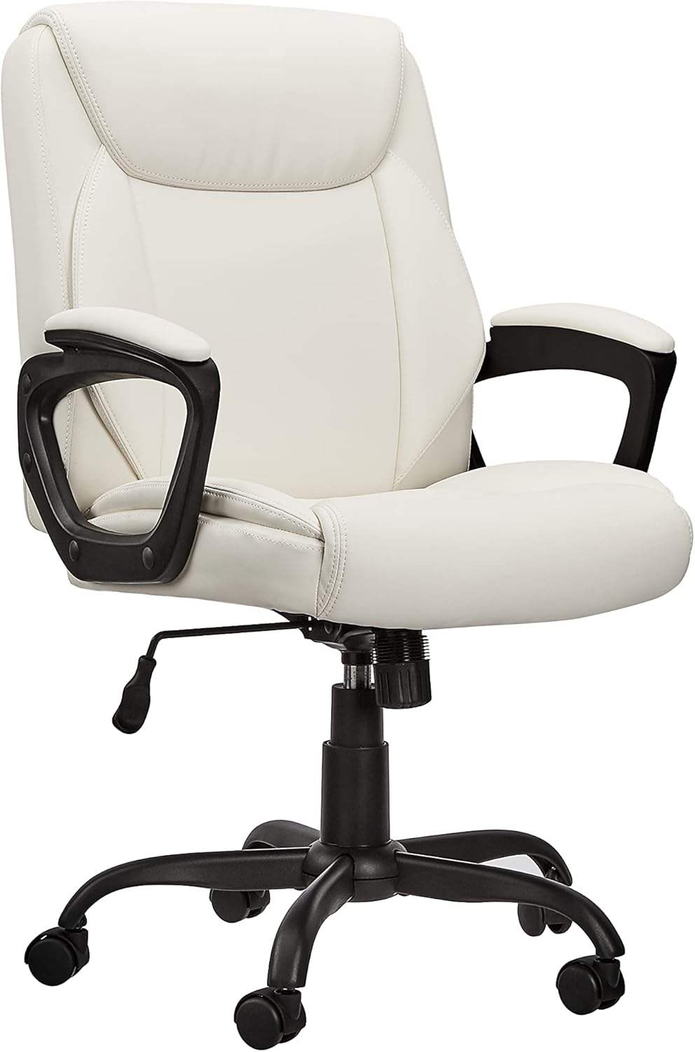 Amazon Basics Classic Puresoft PU Padded Mid-Back Height Adjustable Office Computer Desk Chair with Armrest, 26"D x 23.75"W x 42"H, Cream