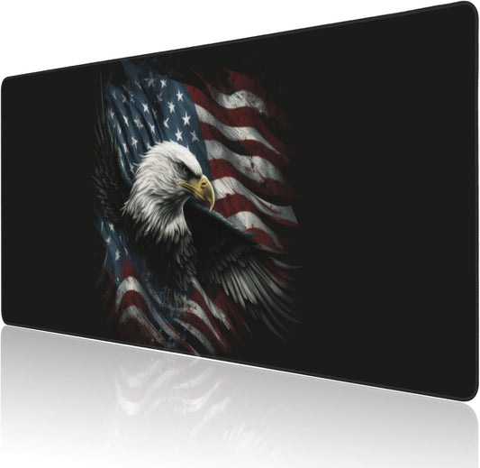 Desk Mat, USA Flag and Bald Eagle Extended Large Gaming Mouse Pad for Desk XXL, Non-Slip Rubber Base Stitched Edges Long Computer Keyboard Desk Pad Mouse Mat for Home Office Gaming 35.4"X15.7"