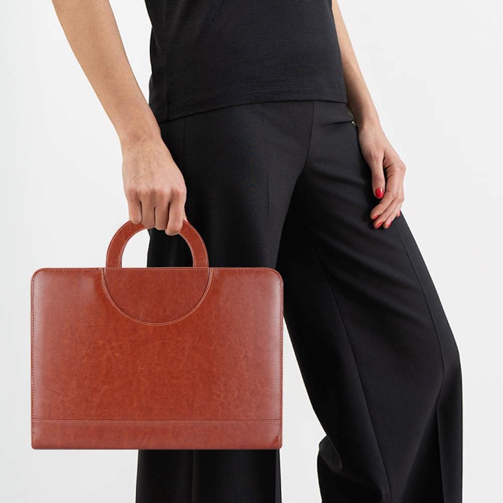 Darolin Zippered Leather Padfolio Portfolio with Hidden Handle and Clipboard, Business Conference Organizer Notepad Folder, Portfolio Bag, Padfolio for Women/Men (Brown)