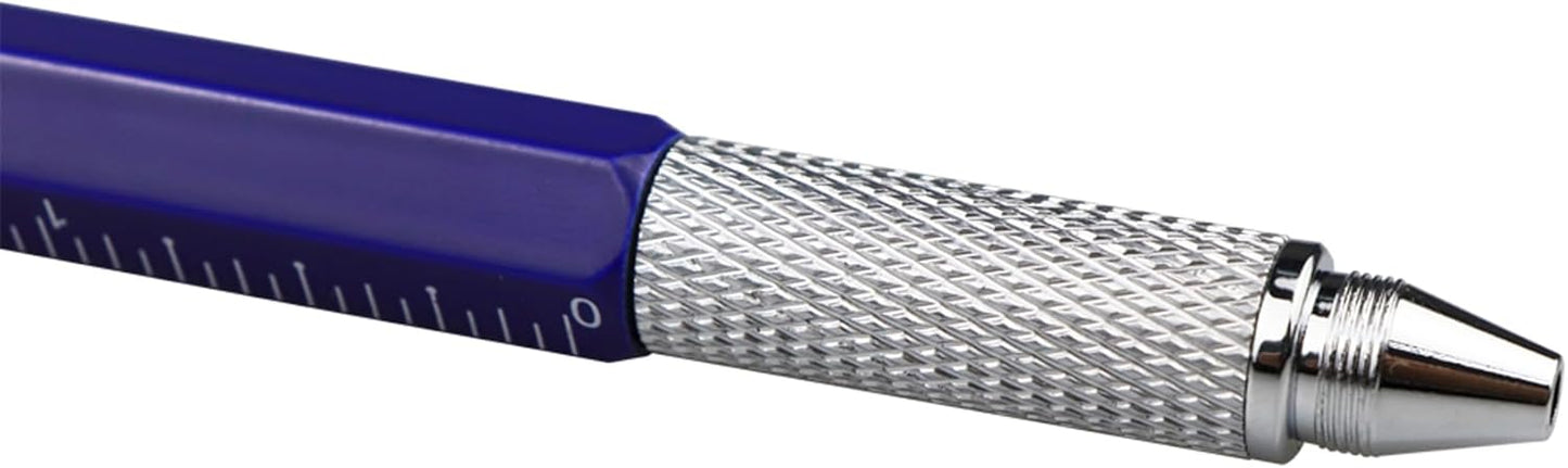 DUNBONG Metal Multi tool Pen 6-in-1 Stylus Pen - With Screwdriver, Ballpoint Pen Black ink, Stylus pen, Level and Ruler, 1-Count (Blue)