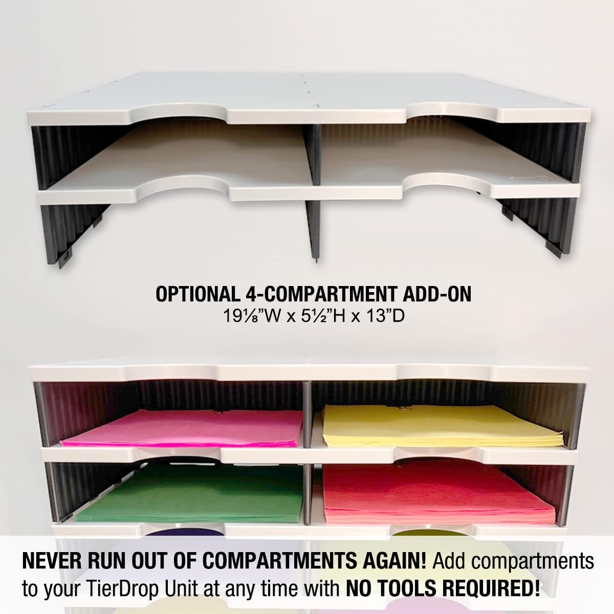 Ultimate Office TierDrop Desktop Organizer/Forms Mailroom Classroom Sorter, 8-Compartments with Optional Add-On Tiers for Easy Expansion, Gray w/Black…