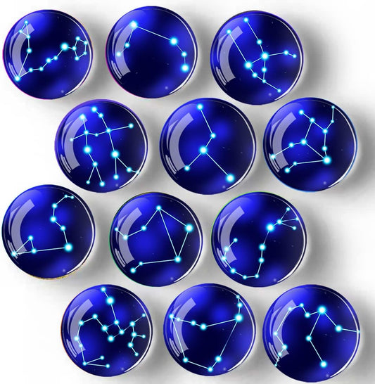 12Pcs Glass Strong Magnetic Refrigerator Magnet Fridge Sticker,Constellation Fridge Magnets Decoration for Crafts,Strong Fridge Magnets for Kitchen, School,Office Whiteboard, Cabinet and Dishwasher