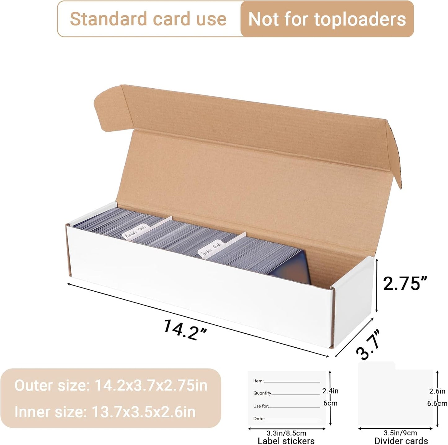 6 Pack Trading Card Storage Box Sports Game Cards Collector Boxes Cardboard Storage Boxes with Dividers for Card Collection, 14.2 x 3.7 x 2.75 Inches