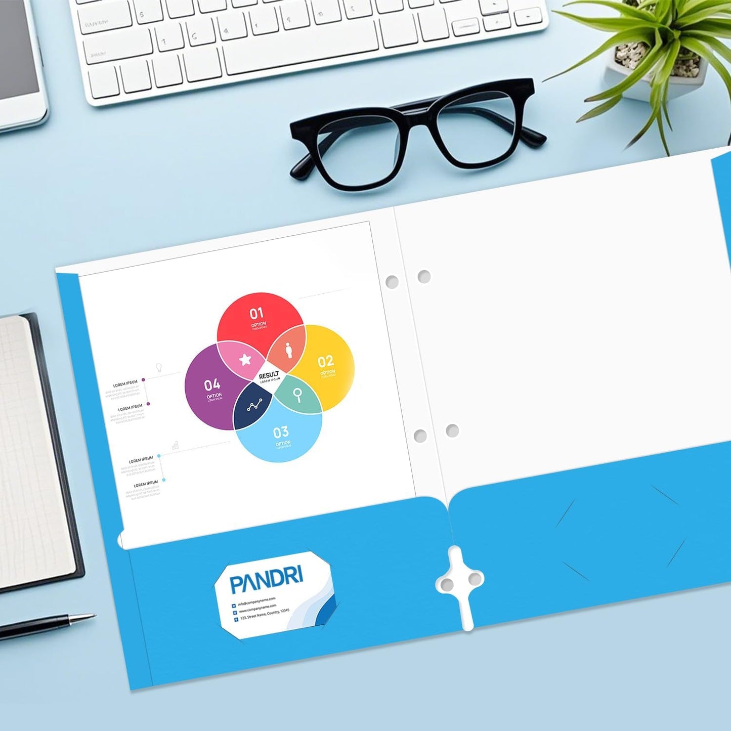 Two Pocket Portfolio Folders, PANDRI 60 Pack 3 Hole Punched 2 Pocket Folders for 3-Ring Binder, Letter Size Paper File Folder for School Office Home Business, Assorted 6 Colors