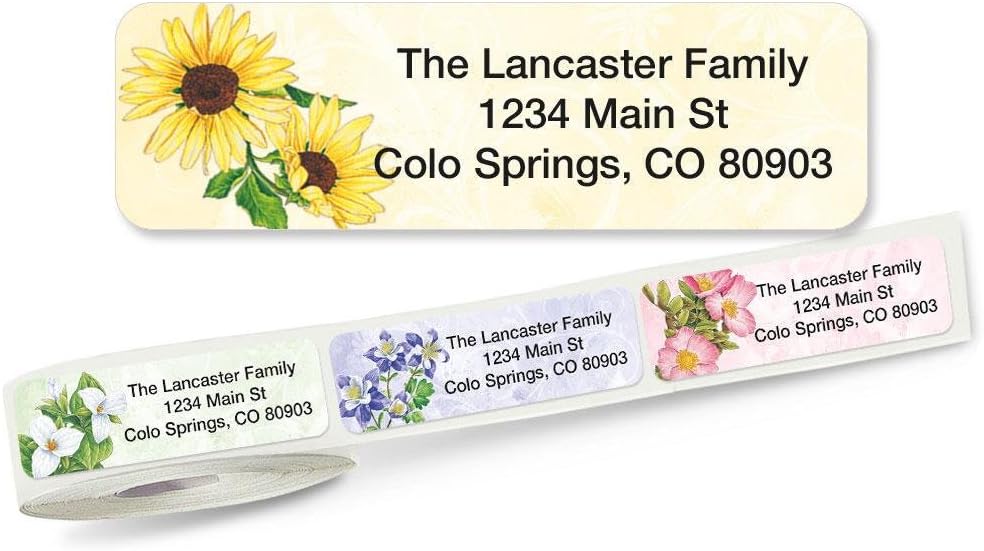 Colorful Images Spring Floral Rolled Personalized Return Address Mailing Labels with Dispenser, Customize with Name & Shipping Address, 250 ¾” x 2½” Self Adhesive, Easy Peel Label Roll