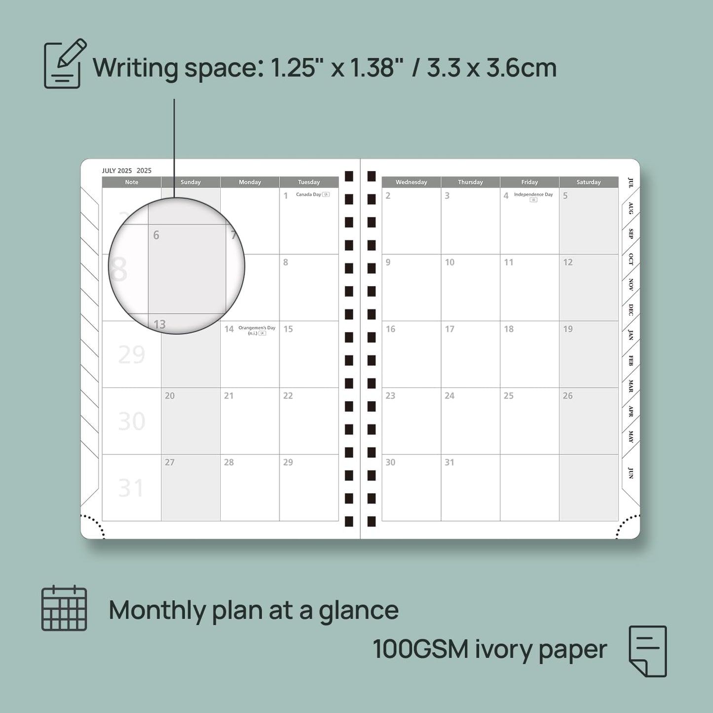 POPRUN Academic Planner 2025-2026 (July 2025-June 2026), Daily Weekly and Monthly Appointment Book (Wirebound Hard Cover - 6.25'' x 8.5'') with Hourly Time Slots, Tabs, 100 GSM - Pacific Green