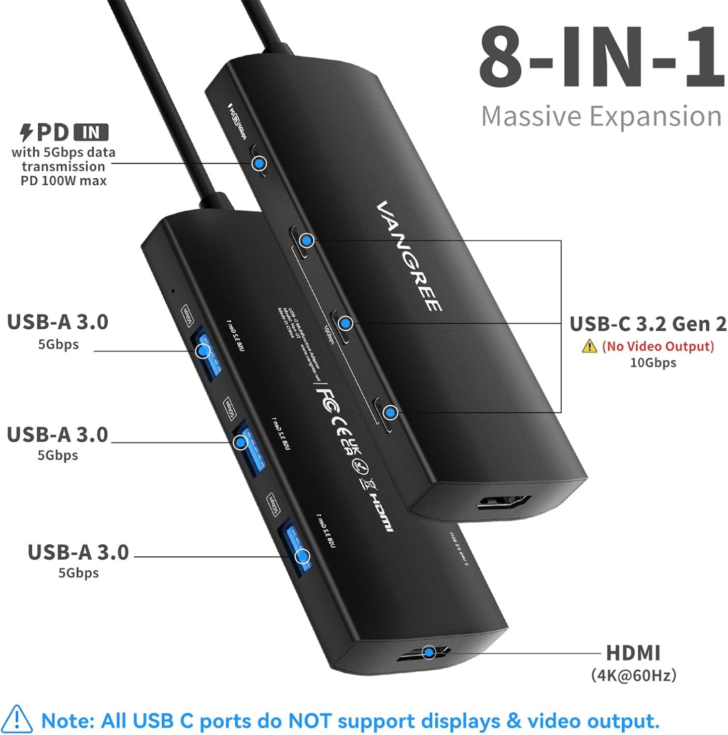 USB C to USB C Hub 10Gbps, 3 USB 3.2 Gen 2 Ports, 4K@60Hz HDMI, 100W PD, 3 USB 3.0 Ports, USBC Splitter Multiport Adapter for MacBook Pro/Air, iMac, iPad Pro, iPhone 15 (Not Support Type-C Monitor)