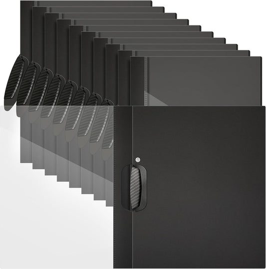 Teling 24 Pcs Clear Report Covers with Sliding Bar and Clip Presentation Folders Resume Folders for Classroom Business Files Document School Office, 9.4 x 11.8 Inches(Black)