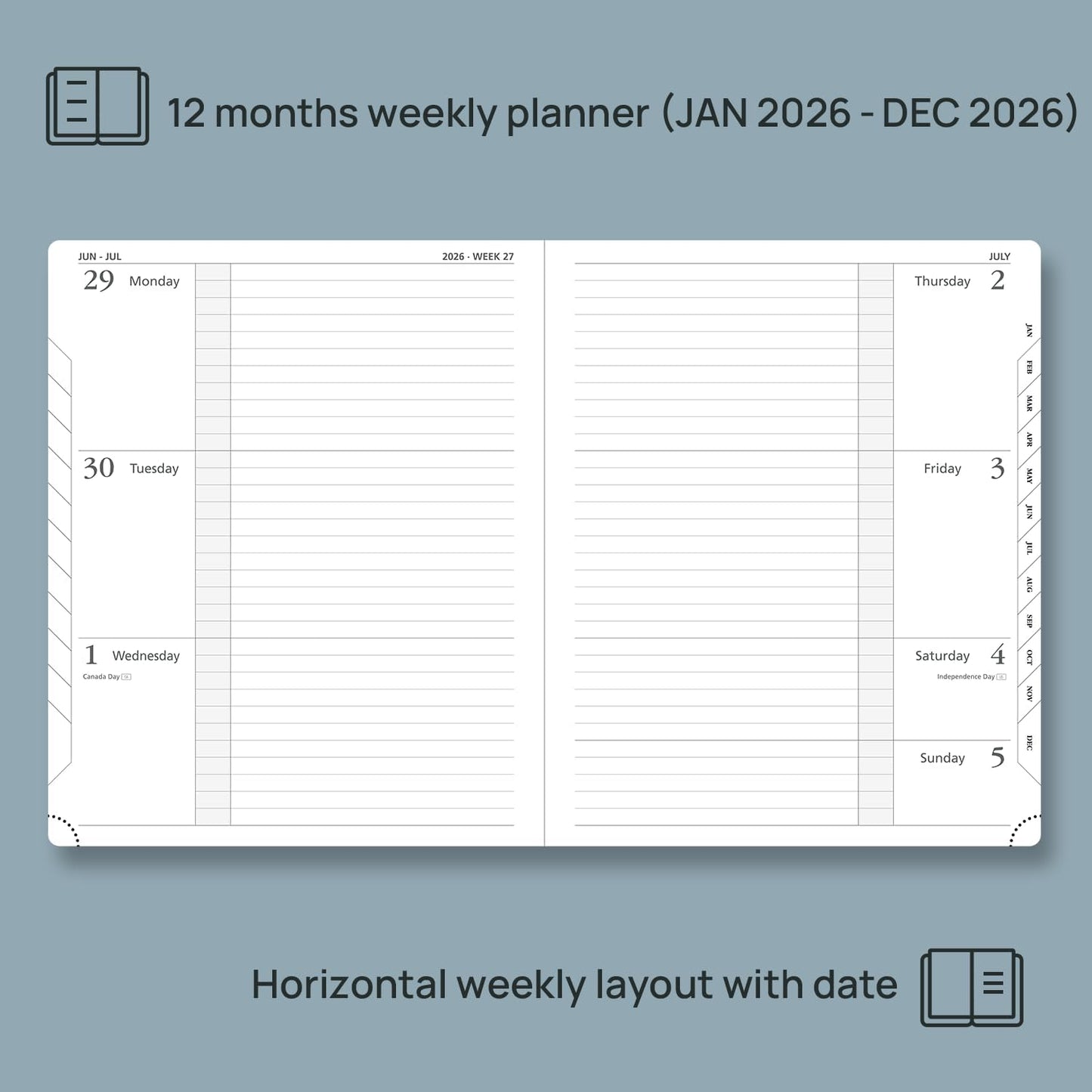 POPRUN Weekly Planner 2026 Calendar (Large 8.5" x 10.5") 12 Months Notebook with Horizontal Layout, Leather Hardcover, Inner Pocket, 100GSM Thick Paper, Pen Holder - Aquamarine