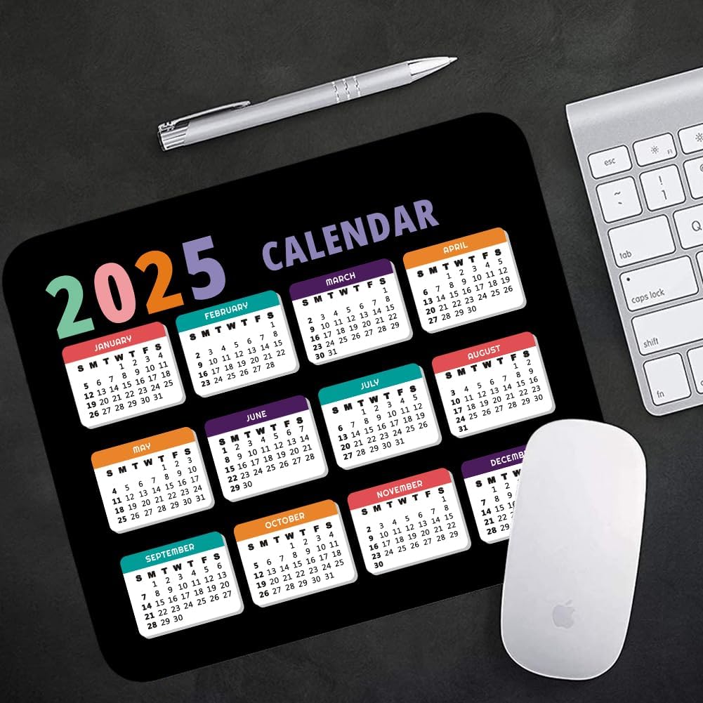 2025 Calendar Black, Computer Mouse Pad with Non-Slip Rubber Base, Mouse Pads for Computers Laptop Mouse 9.6 x 7.9 inch