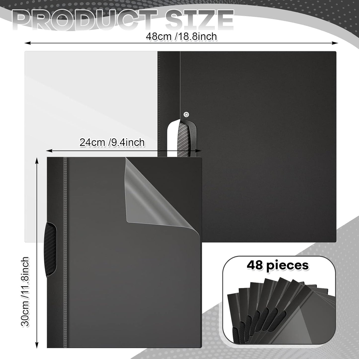 Teling 48 Pcs Report Covers with Sliding Bar Clear Plastic Presentation Folders 9.4 x 11.8 Inches Paper Binder Pocket Folder for Back to School Classroom Business Files Document Office (Black)