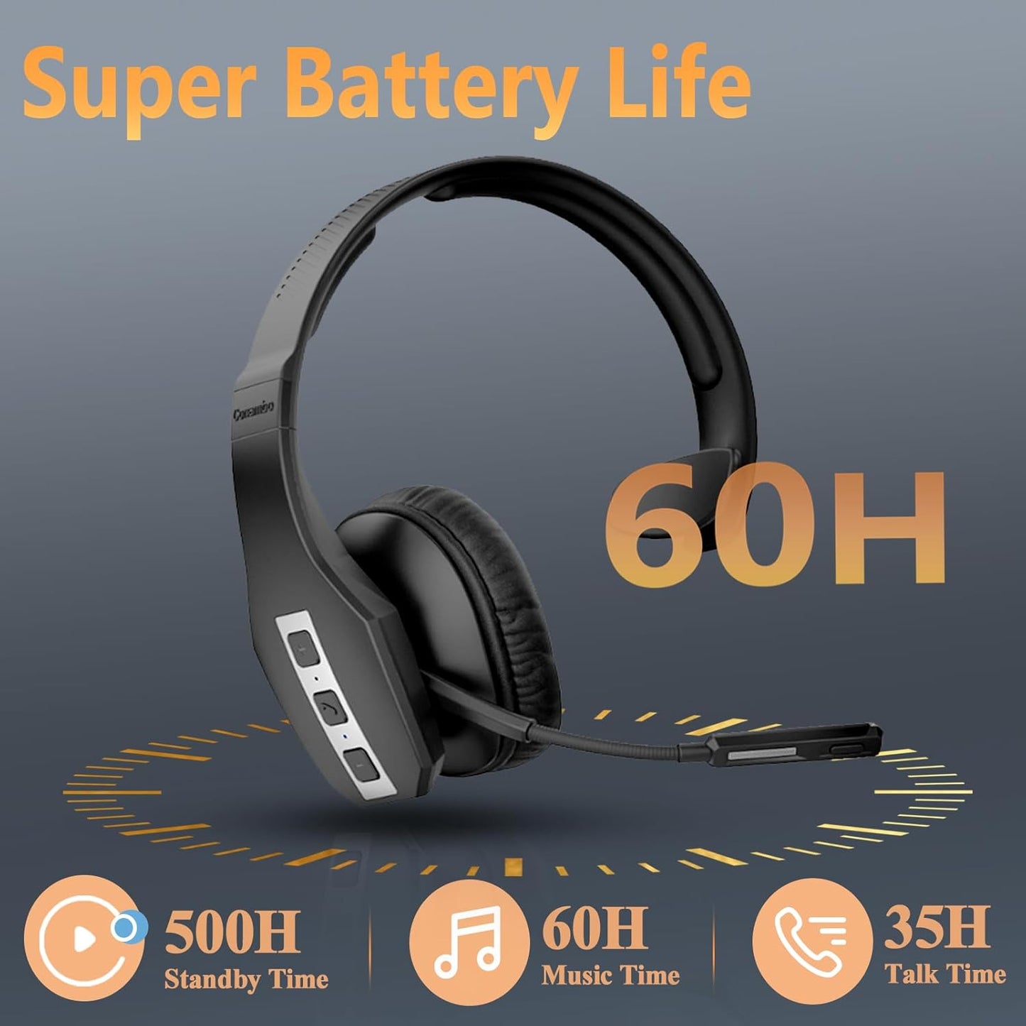 Conambo Trucker Bluetooth Headset (JBT600) with Tri-Mic Noise Cancelling, CVC 8.0, Mute Button, 60Hrs Battery Life – Wireless Headset for Truck Drivers, Cell Phones & Office Use