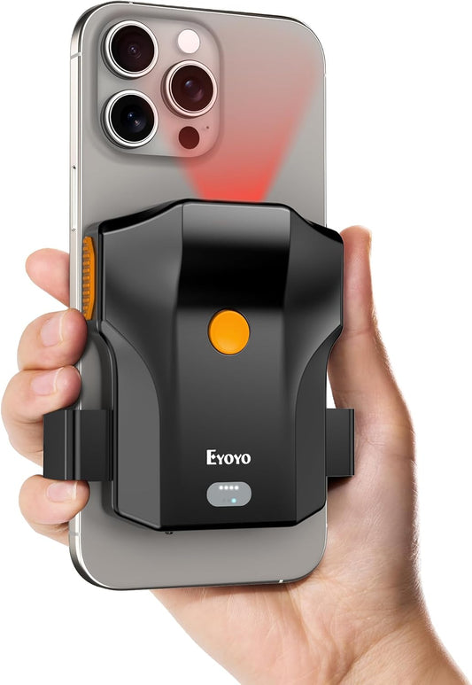 Eyoyo Bluetooth Barcode Scanner Wireless: Portable Phone Back Clip 1D Bar Code Reader for Library, Retail Store, Book Inventory - Fast UPC ISBN Scanner Compatible with 4.7"-7.2" Android Phone, iPhone