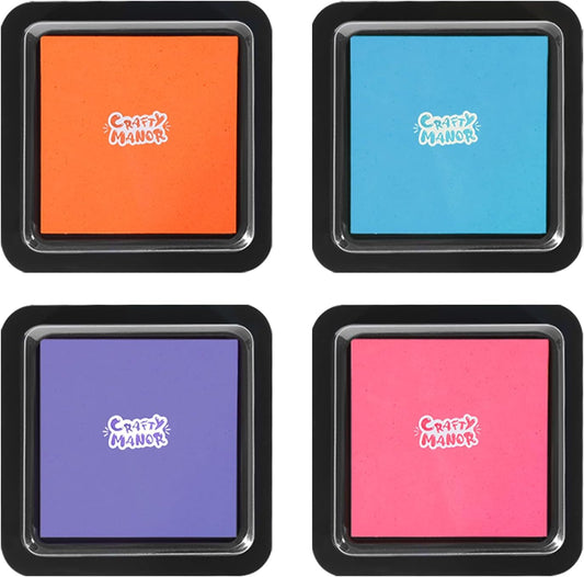 CraftyManor 4 Colors Washable Stamp Pad for Kids Finger Paint, Latex Foam Fingerprint Inkpad, Water Base Ink Stamps Pads for Kid Classroom, Clothing, Letter (4 Colors-01)