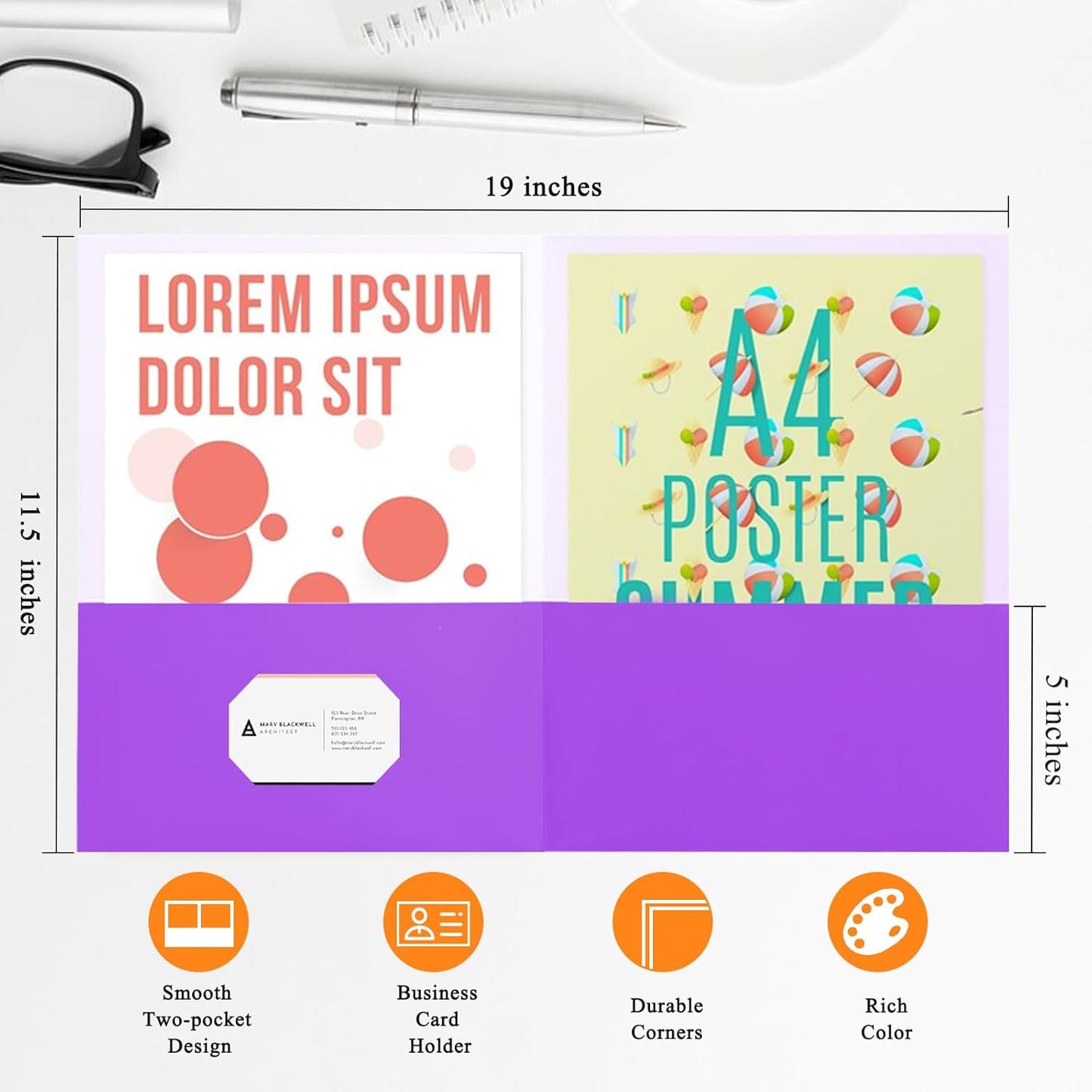 Two Pocket Folders,25 Pack Purple Folders with Pockets Fit Letter Size Paper,Thick Paper File Folder for School Office Business Home