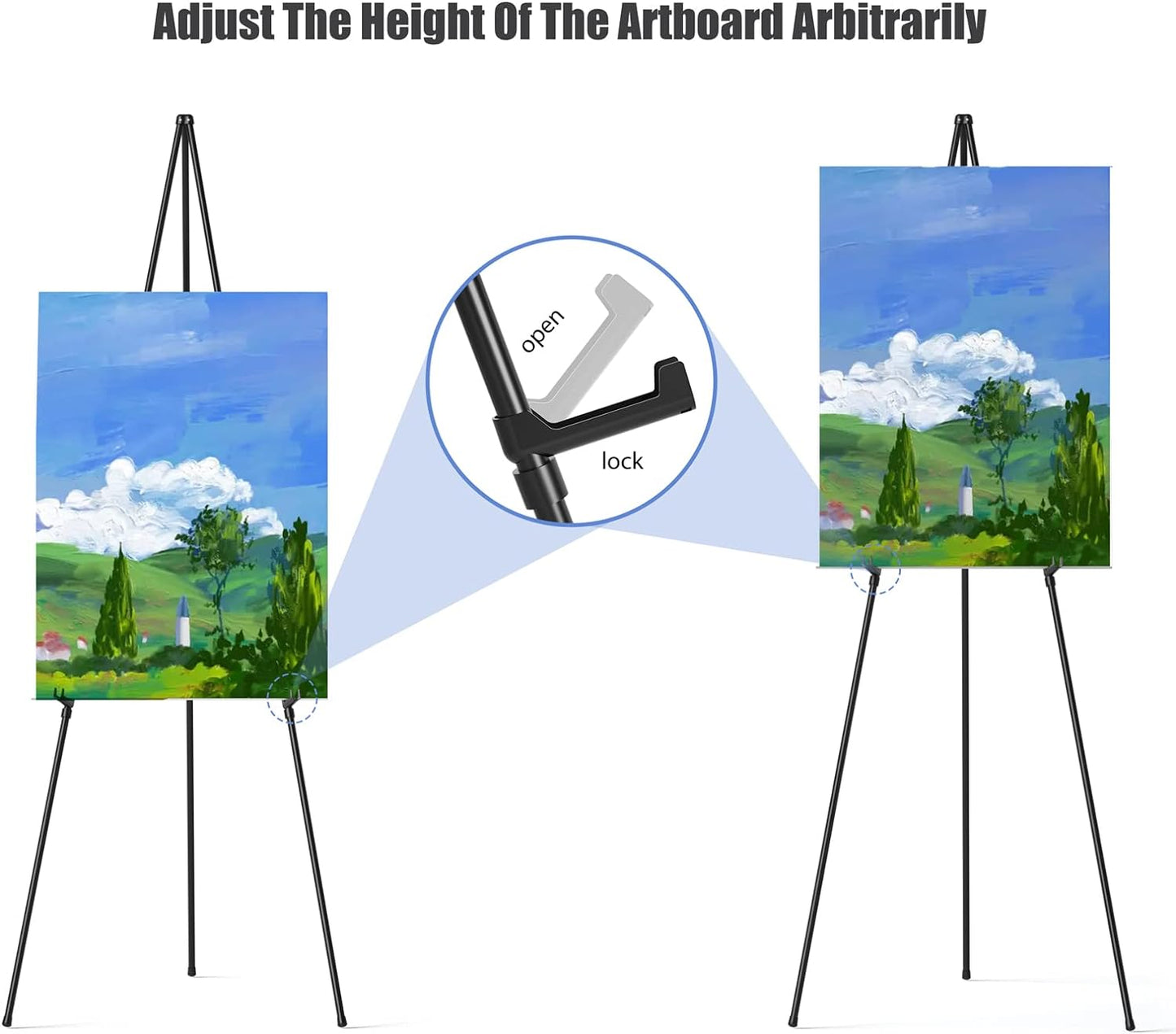 Easel Stand for Sign, Aredy 63" Portable Painting Easel, Lightweight Metal Easels for Painting Canvas, Wedding Sign (2 Pack)