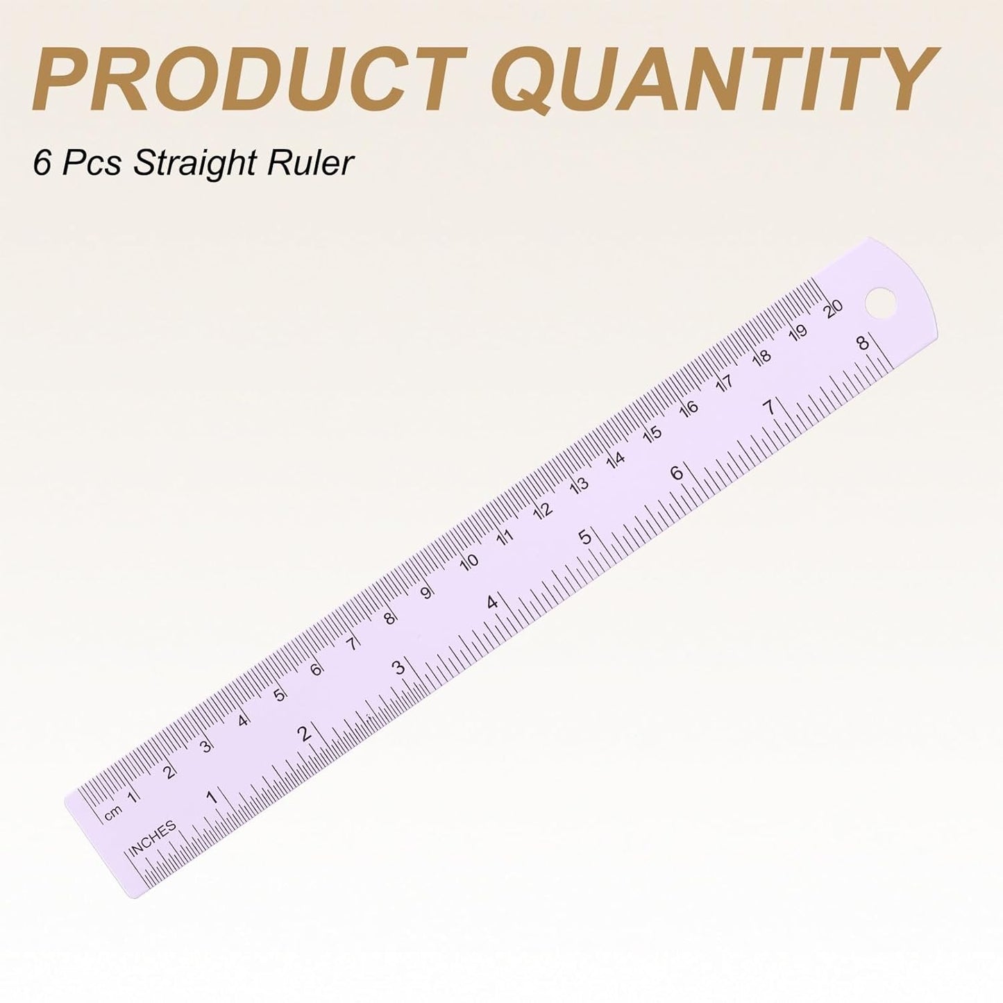 HARFINGTON 6pcs Metal Straight Ruler 20cm Metric SAE Aluminum Alloy Measuring Rulers Scale Tool with Hole for Measure Study Reading Classroom Office, Purple