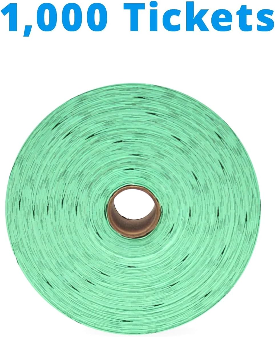 INDIANA TICKET CO. 1,000 Green Raffle Tickets Double Roll, Premium Quality 50/50 Raffle Tickets, Tickets for Events, Carnivals, Door Prizes, Drinks and More