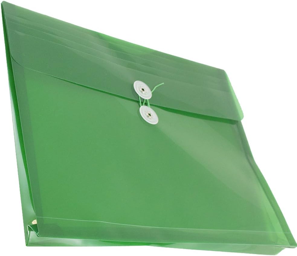 JAM PAPER Plastic Envelopes with Button & String Tie Closure - Letter Booklet - 9 3/4 x 13 - Green - 12/Pack