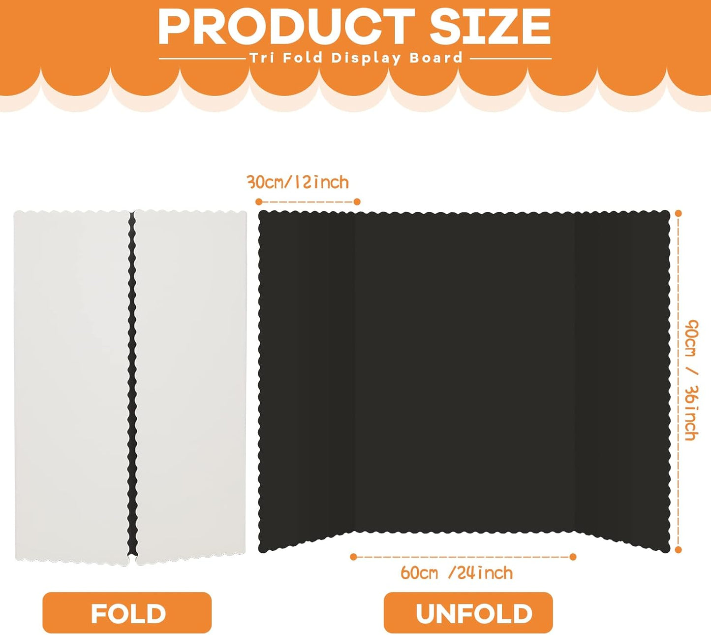 Henoyso 8 Pieces Tri Fold Poster Board Lightweight Fold Presentation Board for Science Fair Display(36 x 48 Inch,Black)