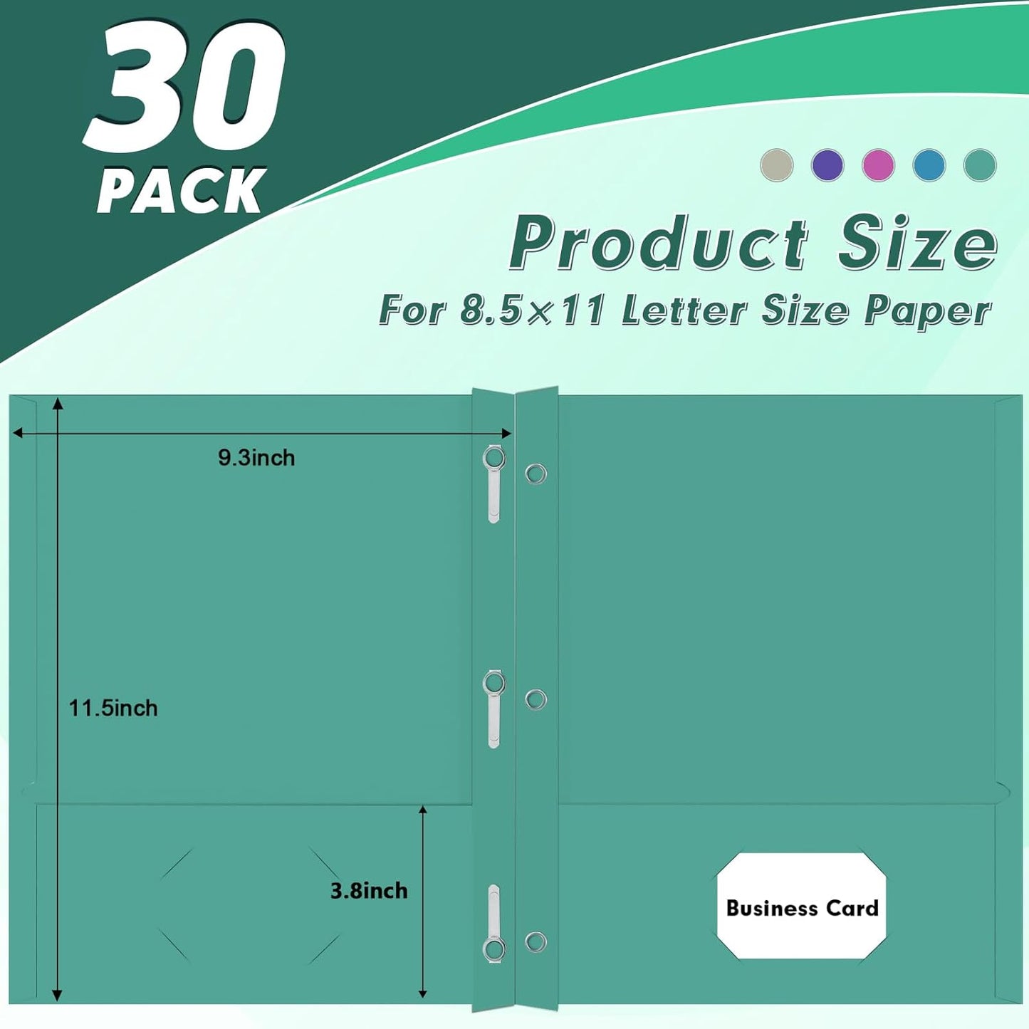 Two Pocket Folders, PANDRI 30 Pack Two Pocket Folders with Prongs, Designed for Office and Classroom, Assorted 5 Dark Colors 2 Pocket 3 Prong Folders