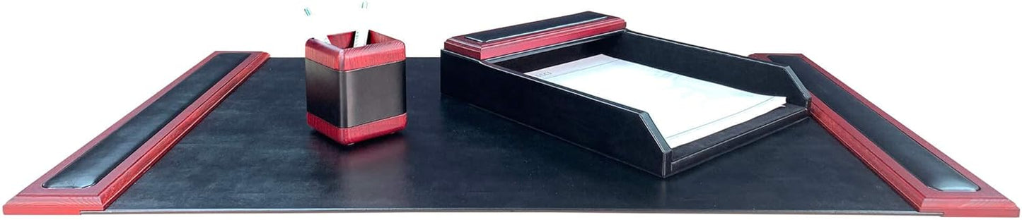 Dacasso Rosewood and Leather Desk Set, 3-Piece (D8037)