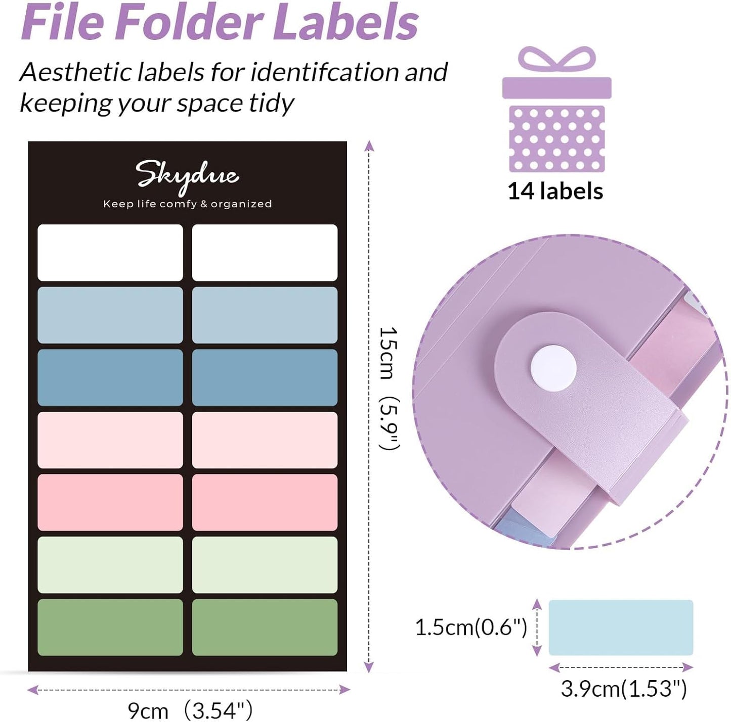 SKYDUE File Folder with Labels, Accordion File Organizer with 8 Pockets, Portable Document Organizer, A4 Letter Size, Paper Organizer for Office, Purple