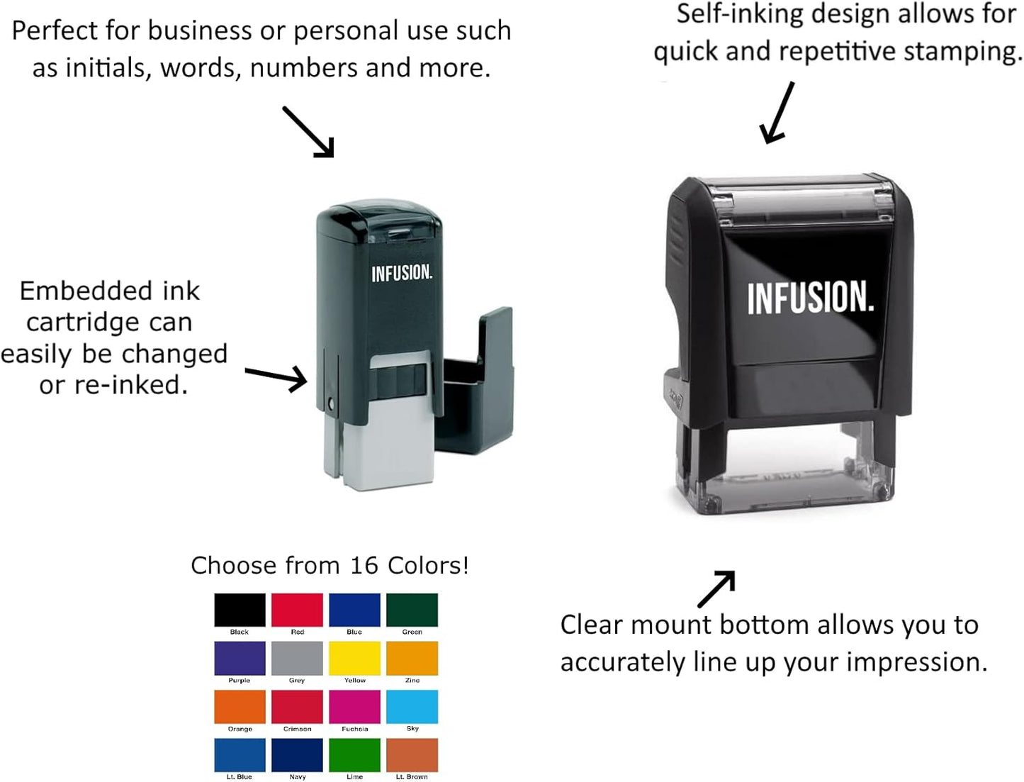Infusion Self-Inking Custom Rubber Stamp (Personal or Business Use) - Choose from 16 Colors (7/8" x 2-1/4")