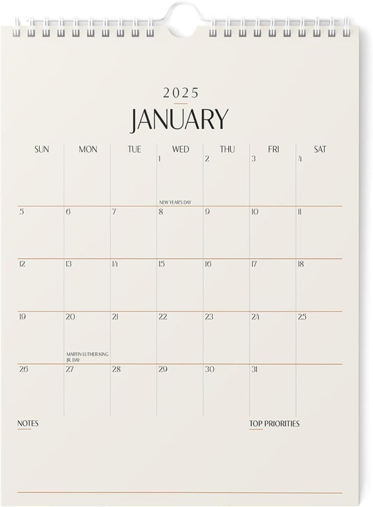 Karto Wall Calendar 2025 - Vertical 8.5x11 inch Runs Until June 2026 - Boost Your Productivity and Easy Planning with the Aesthetic Monthly Calendar - Beige