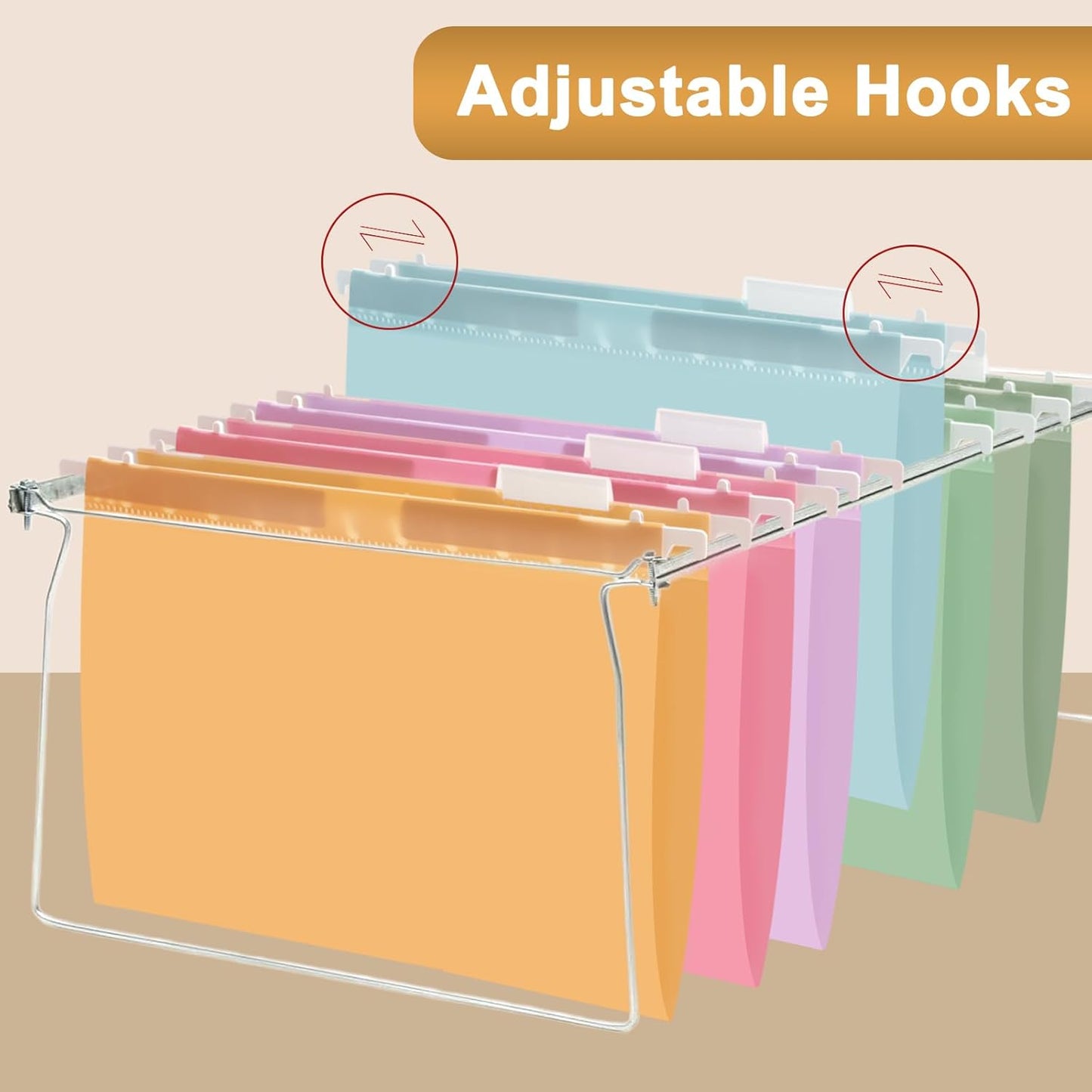 Pastel Plastic Hanging File Folders,Letter Size,6 Pack Reinforced Expanding Hang Folder,Heavy Duty File Folders for Filing Cabinet,1/5-Cut Tabs,Hanging Folder Organizer for Office Home