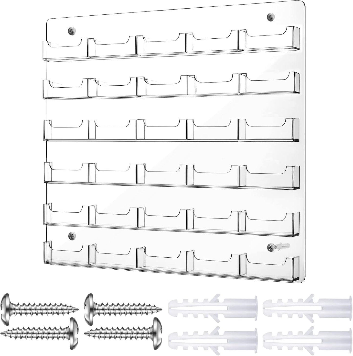 Hillban Acrylic Business Card Holder Wall Mount Clear Sticker Display Rack Multiple Card Holders Clear Acrylic Organizing Sticker Display Stand Pre Drilled(30 Pockets)
